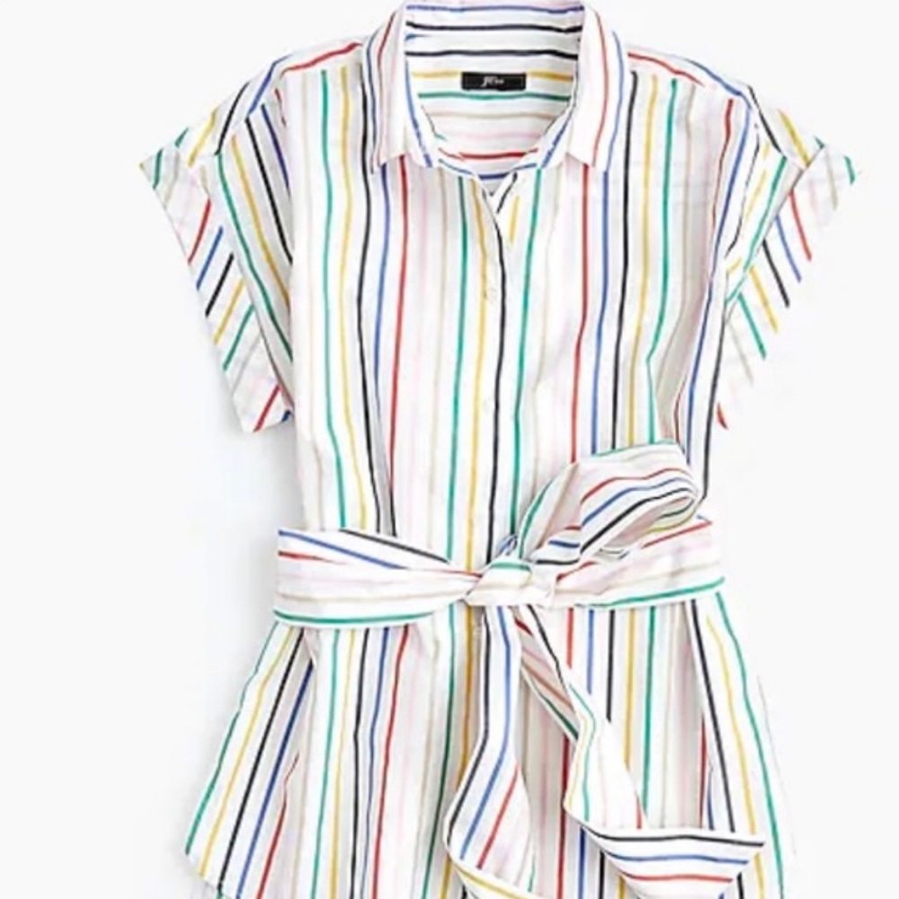 JCREW button down stripe blouse with waist tie